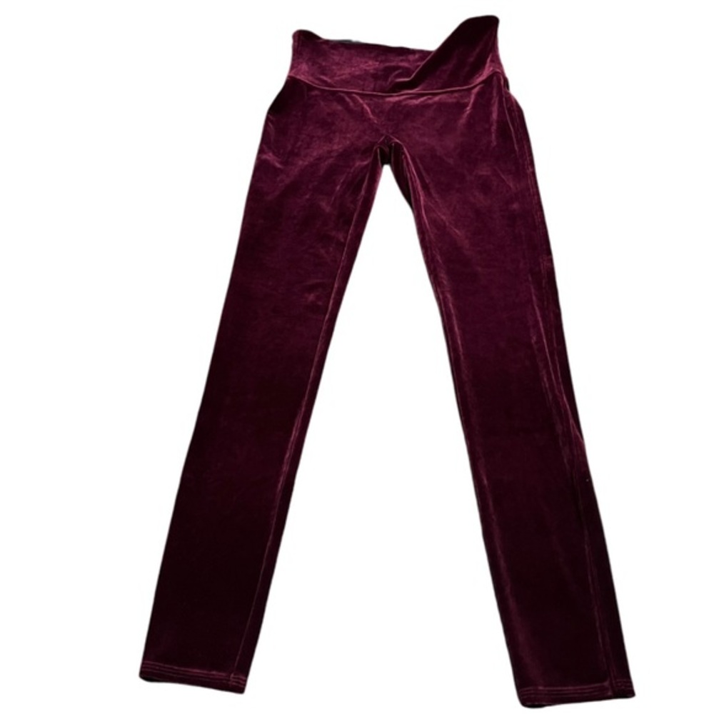 Spanx Black Maroon Velour Pull On Leggings Size Large